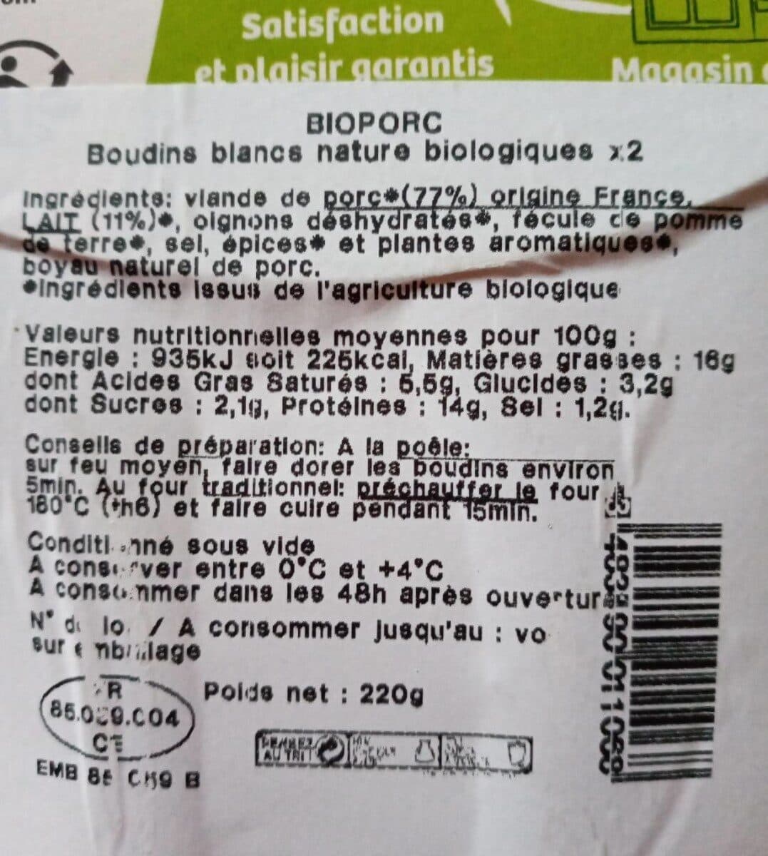 Bioporc BOUDINS BLANCS X2 packshot
