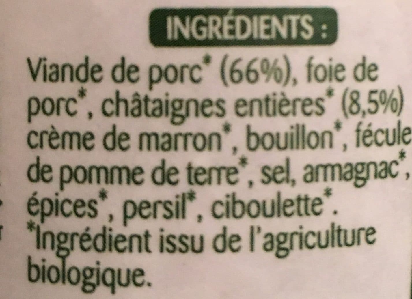 Bioporc Pâté campagne aux chataignes packshot