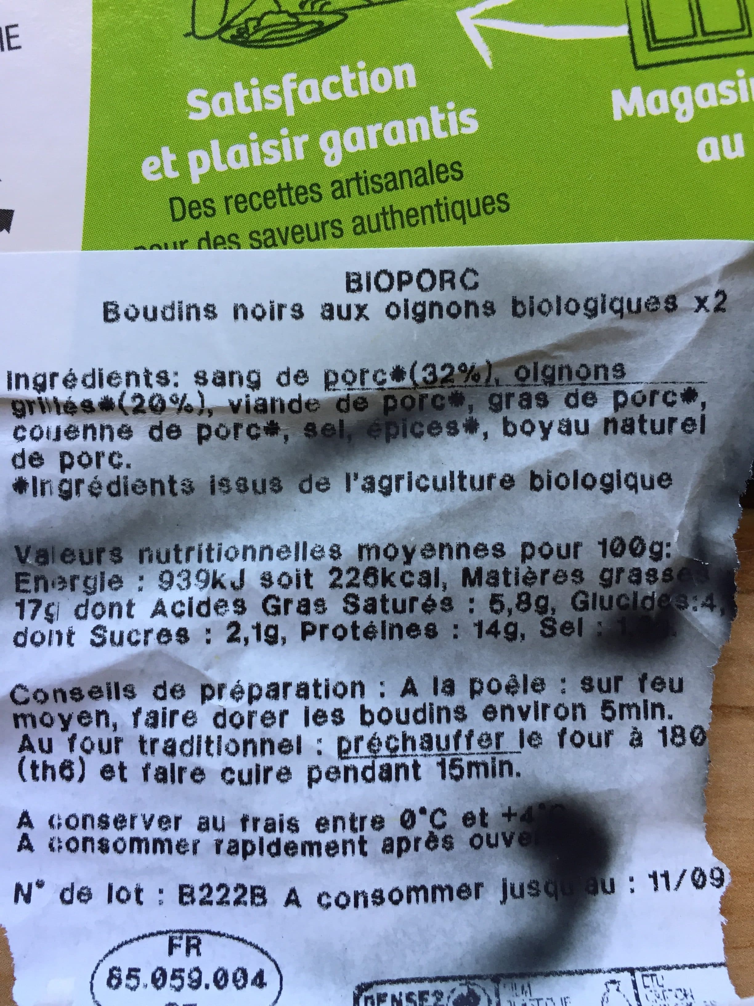 Bioporc Boudins Noirs Aux Oignons X2 Env packshot