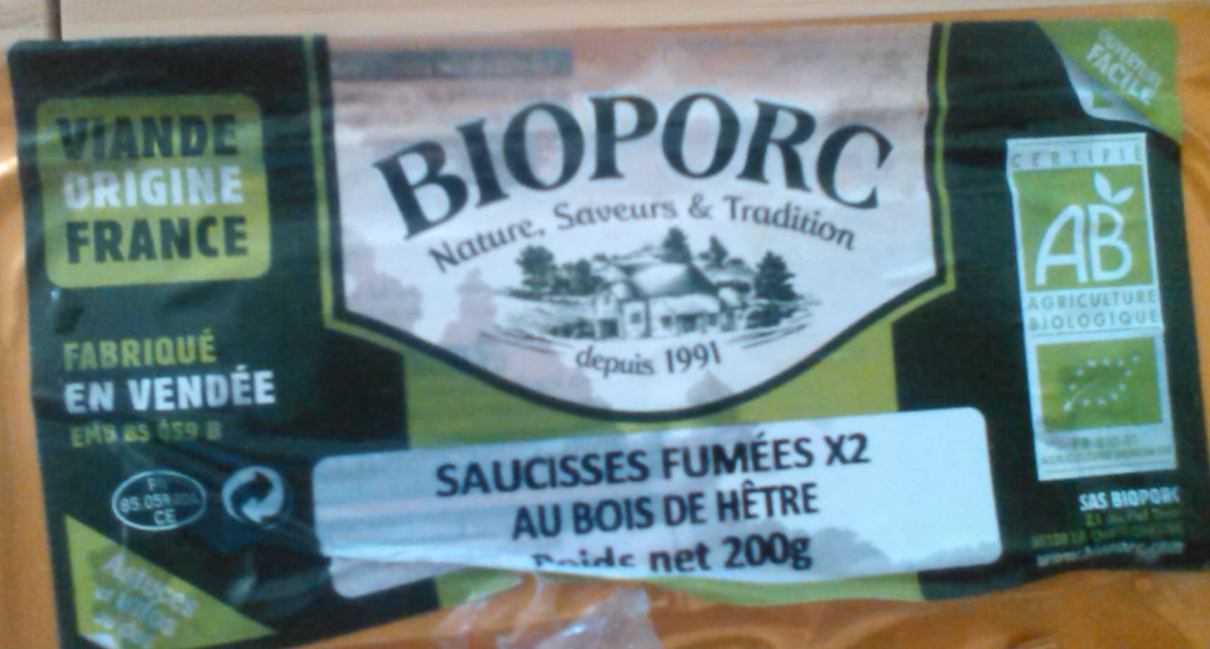 Bioporc Saucisses fumées x2 au bois de hêtre packshot
