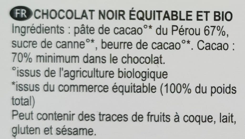 Terra Etica Chocolat noir 70% Pérou Grand cru Piura packshot