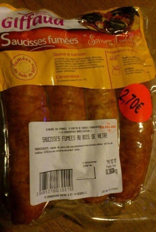 Giffaud Saucisses fumees Giffaud, 4 pieces packshot
