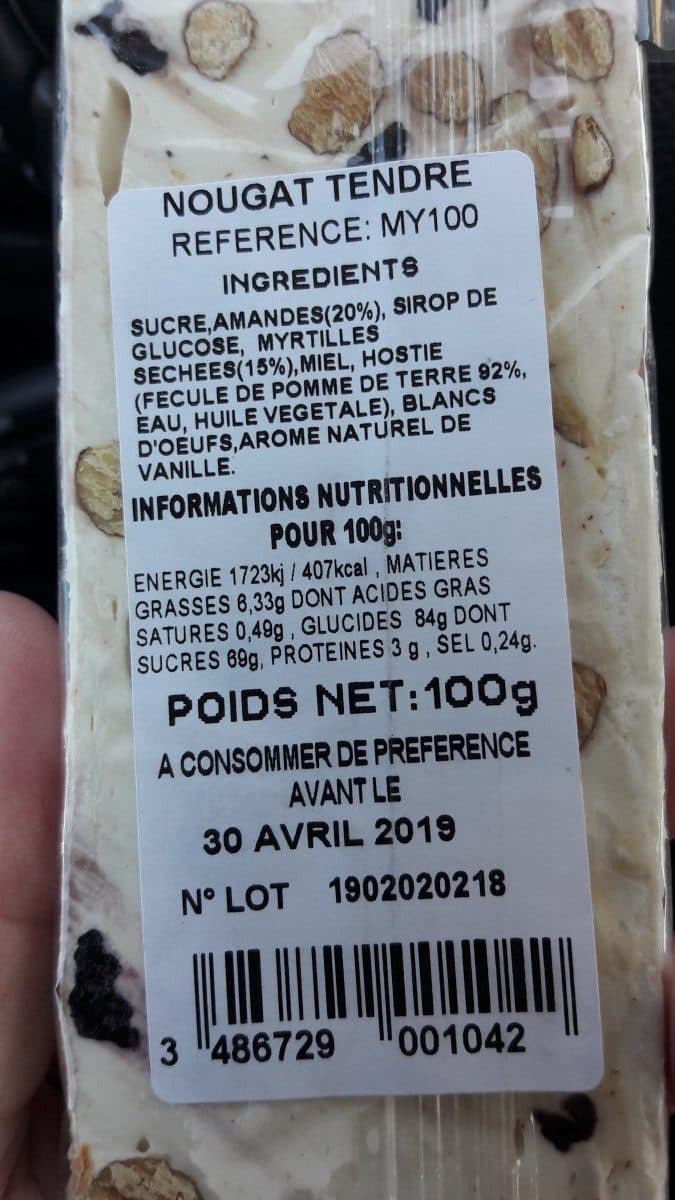 Open Food Facts Nougat aux myrtilles artisanale packshot