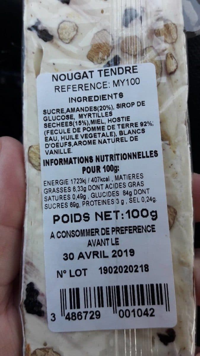 Open Food Facts Nougat aux myrtilles artisanale packshot