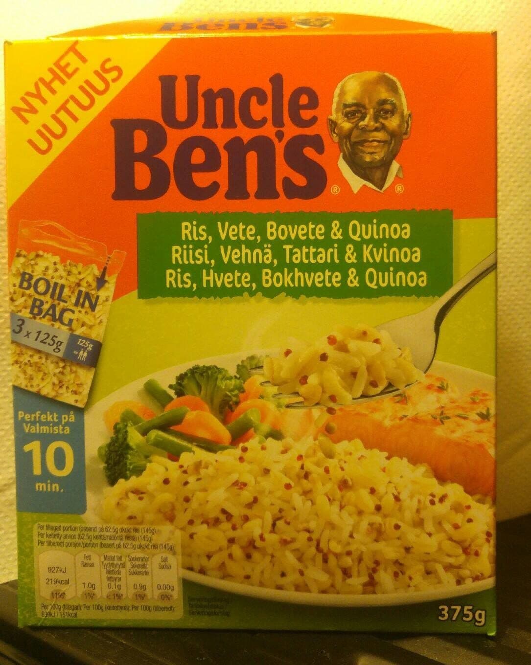 Oncle Ben's Uncle Ben's 375G Keitinpussi,Pitkäjyväinen Riisi,Vehnä,Tattari & Kvinoa packshot