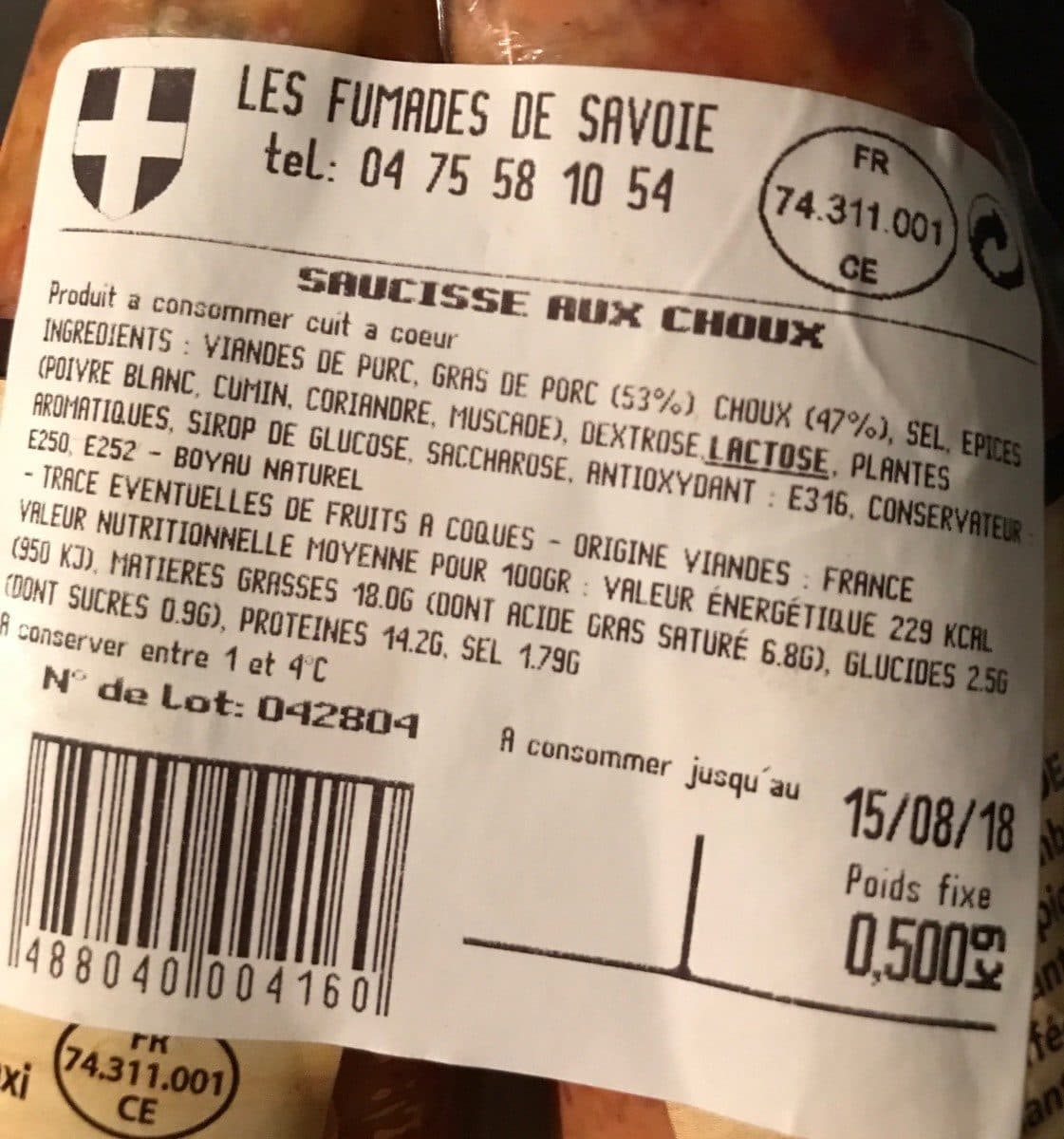 Open Food Facts Saucisse aux choux packshot