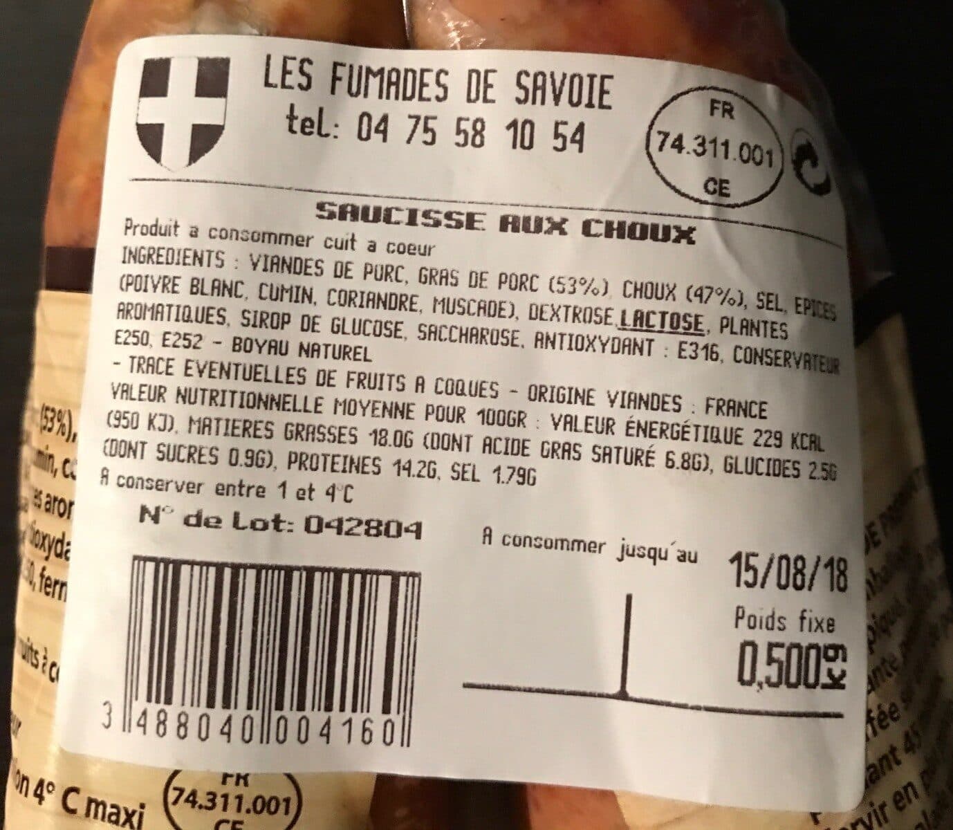 Open Food Facts Saucisse aux choux packshot