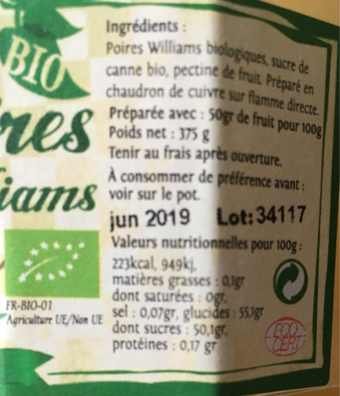 Bellamy Confiture de poire williams packshot