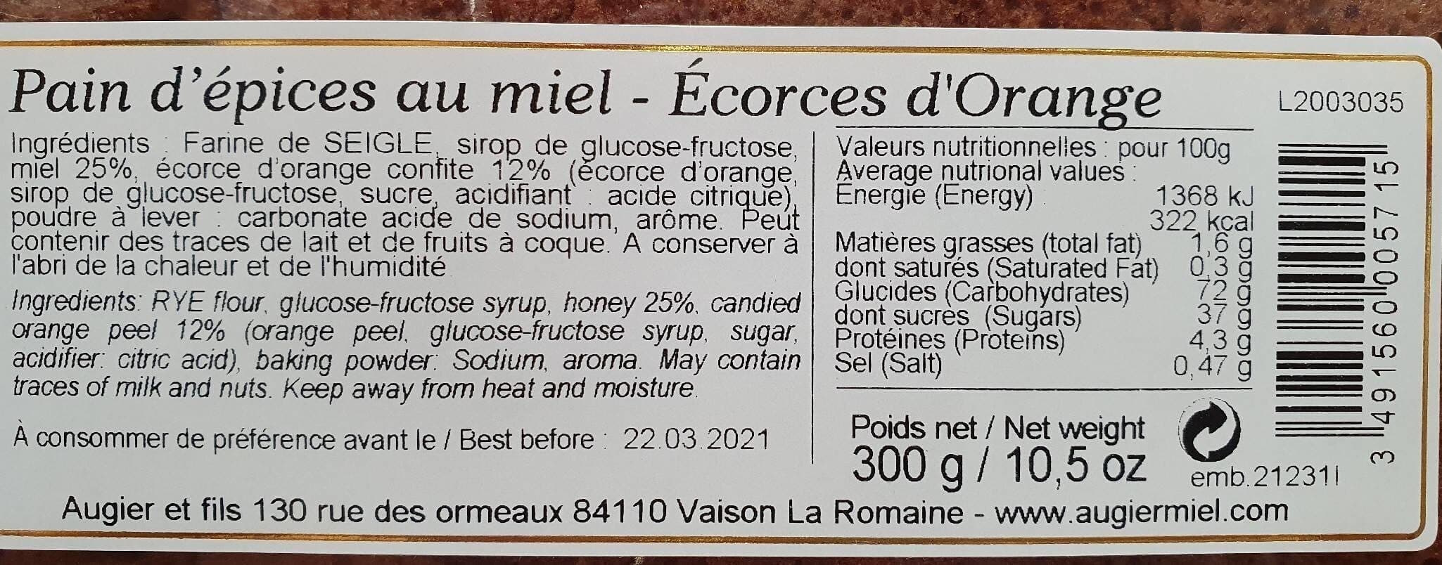 RMV Pain d'épices miel écorces d orange packshot