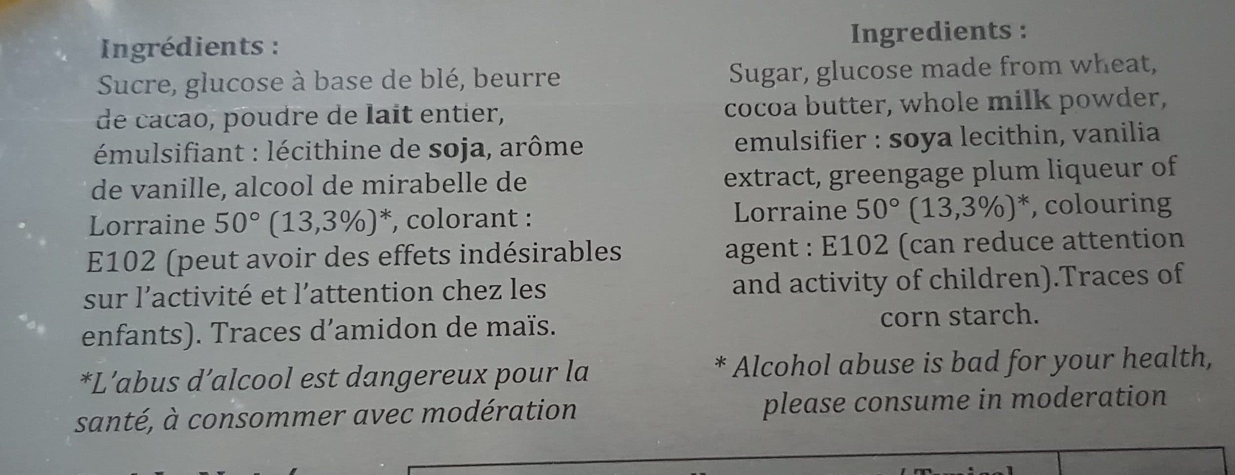 Lorraine Prestige Charbons à l'eau de vie de mirabelle lorraine packshot