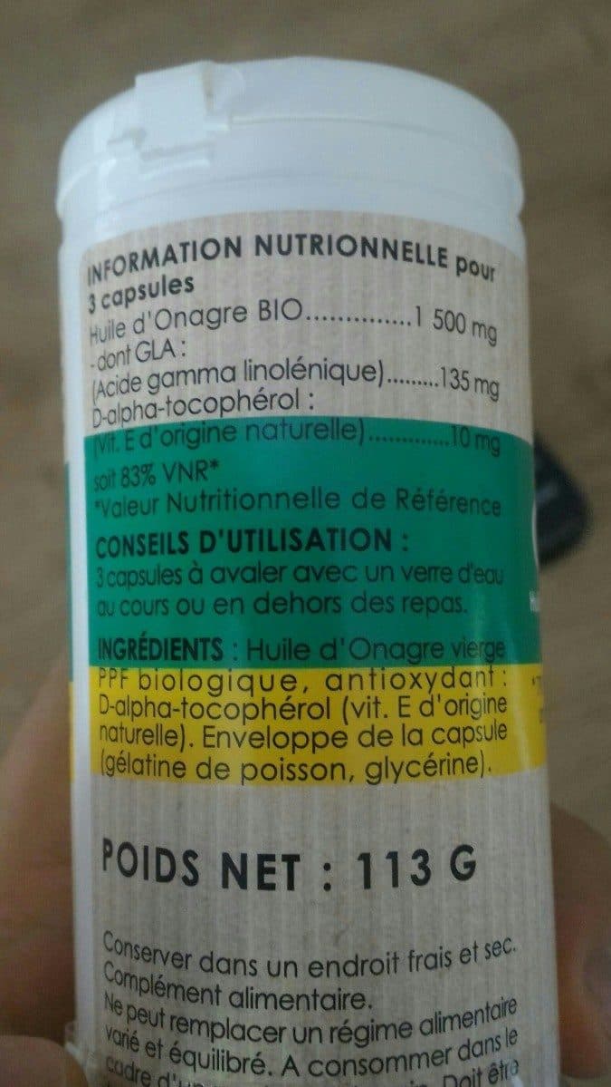 Open Food Facts Huile D'Onagre Bio - 180 Caps - Laboratoire Phytoceutic packshot