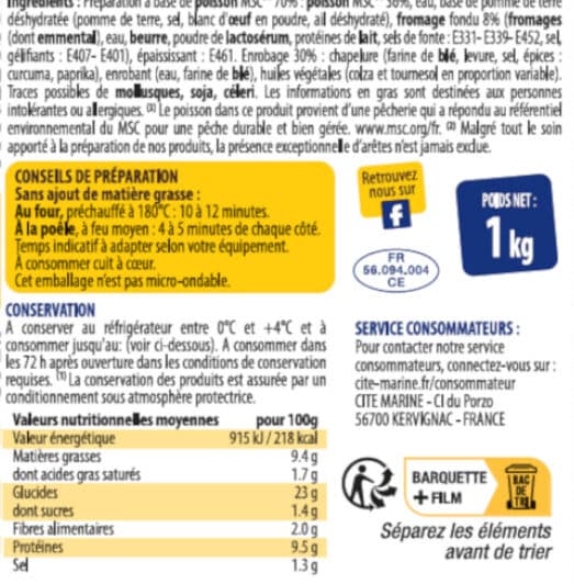 Cité marine Croque baby fromage MSC - 1Kg - Frais packshot