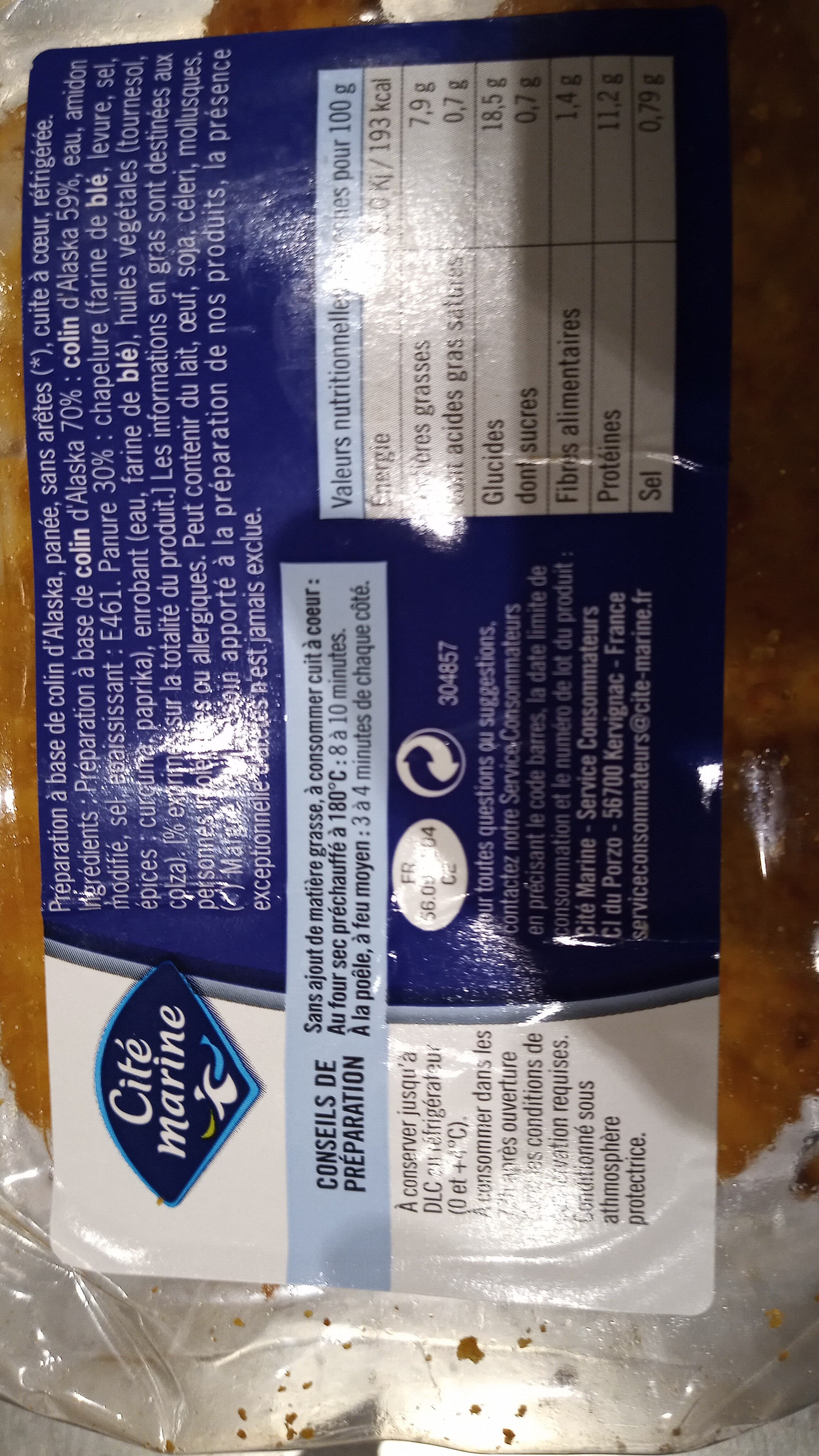 Cité marine Panés au colin d'Alaska MSC - 500g - Frais packshot