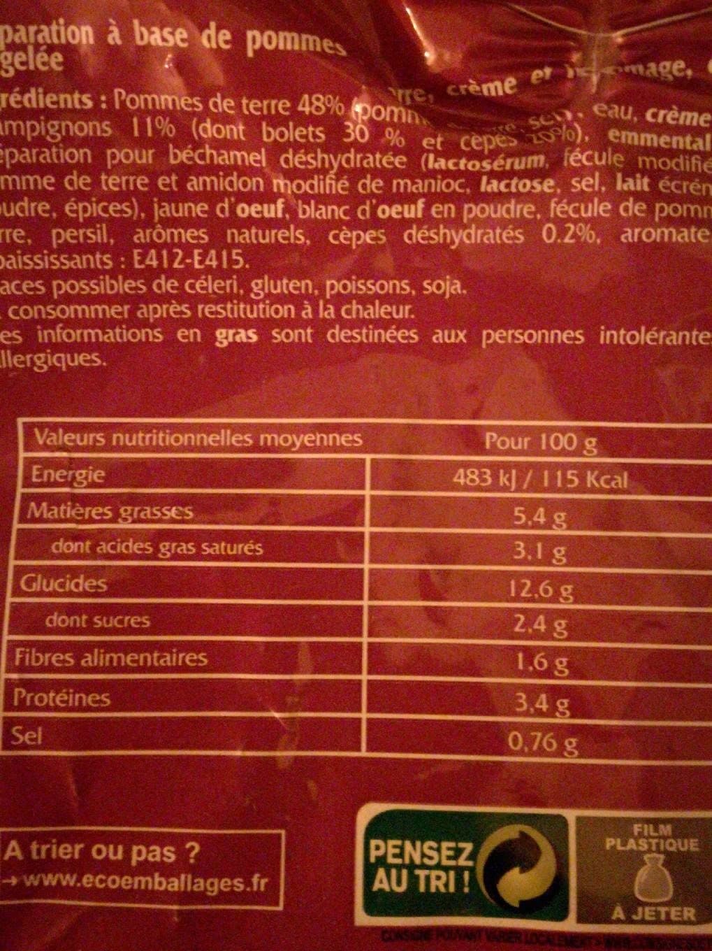 Toupargel Mini Gratin Pdt aux Cèpes et Bolets packshot