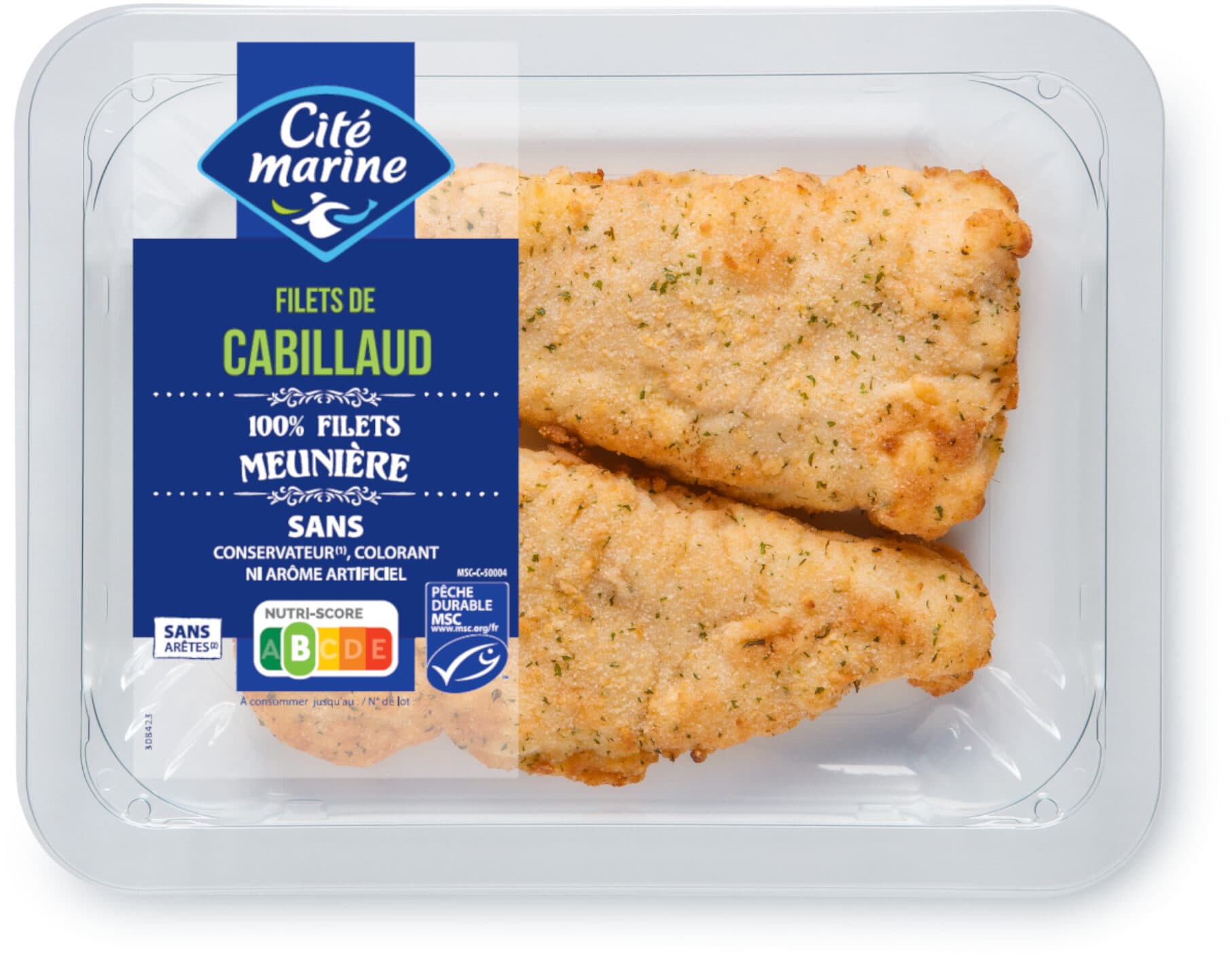 Cité marine Filets de cabillaud MSC meunière - 200g - Frais packshot