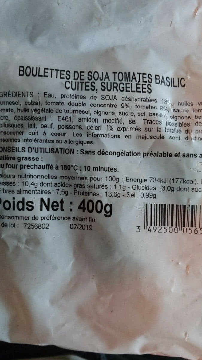 Open Food Facts Boulettes de soja tomates basilic cuites,surgelés packshot
