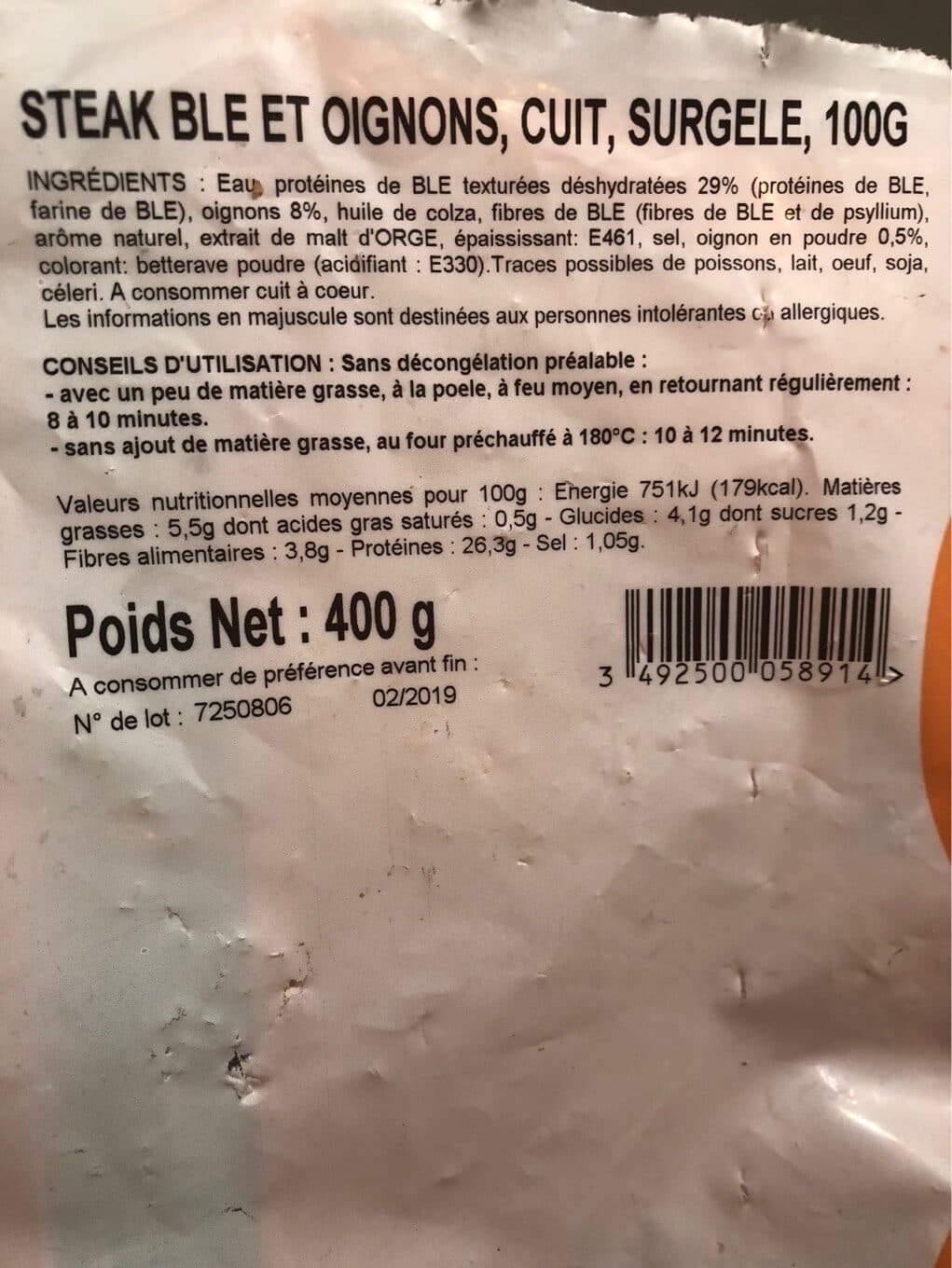 Toupargel Steak blé et oignon packshot