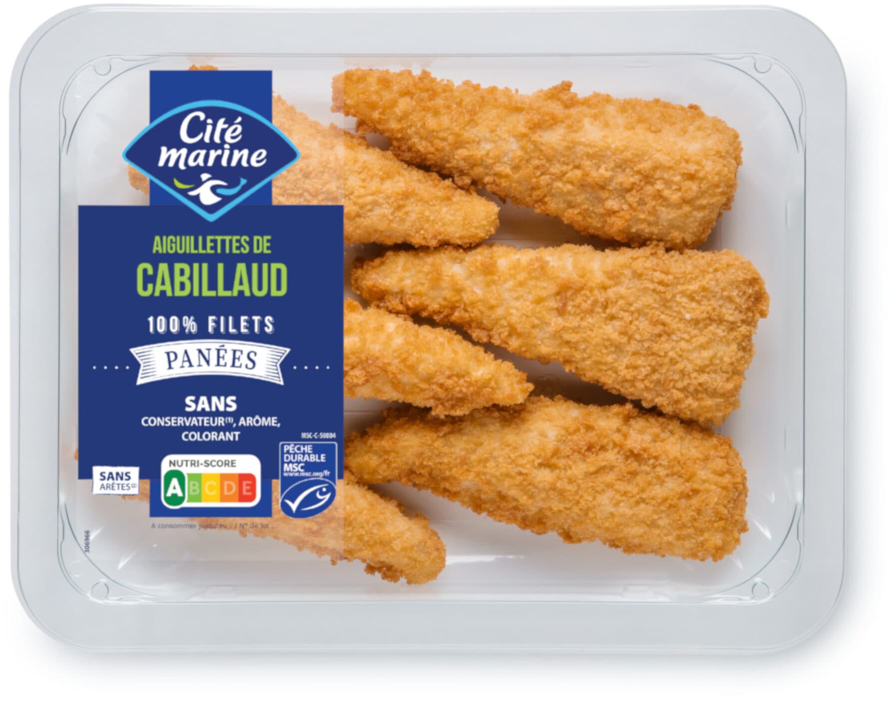 Cité marine Aiguillettes de cabillaud MSC panées - 210g - Frais packshot