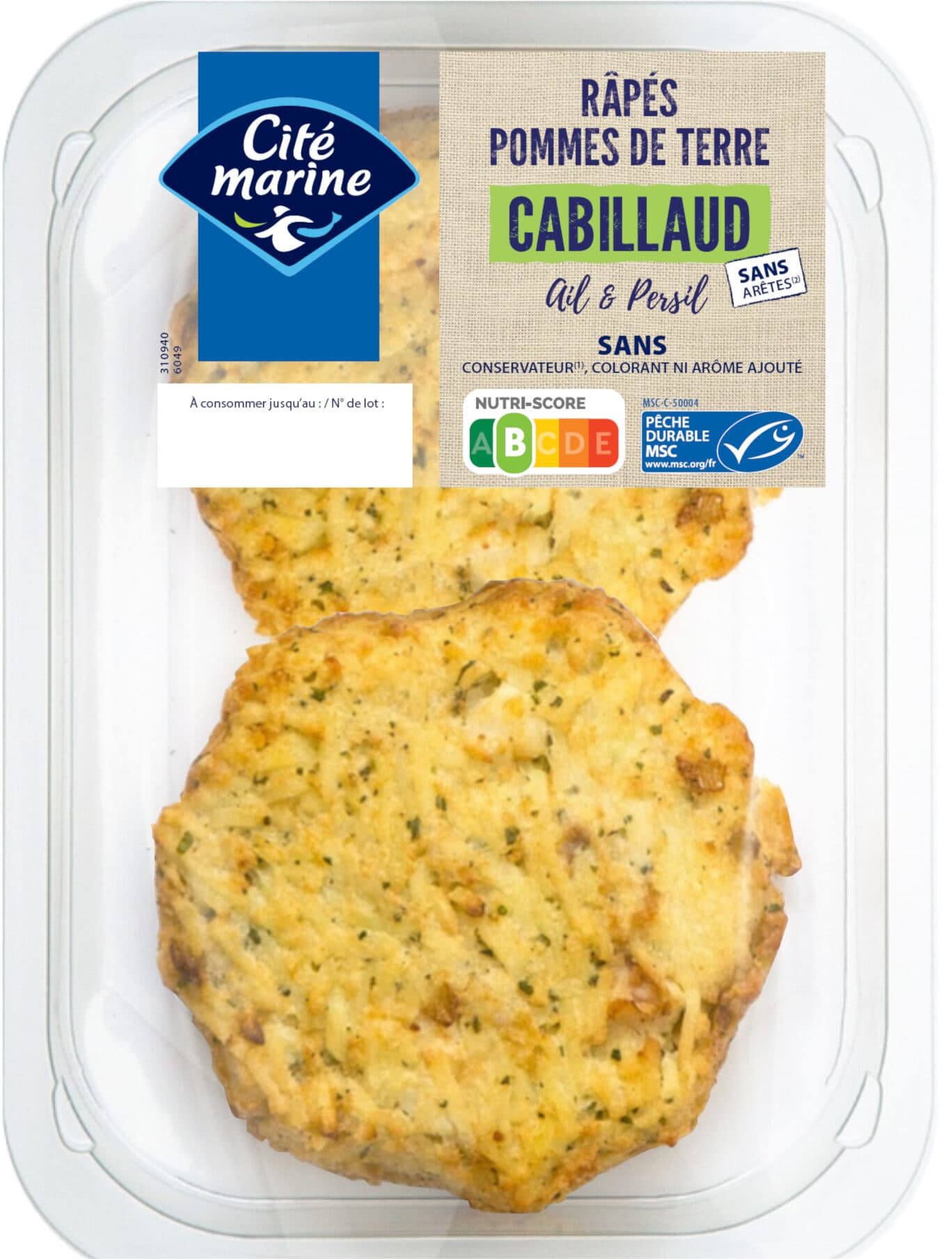 Cité marine Râpés pomme de terre, cabillaud MSC, ail & persil - 200g - Frais packshot