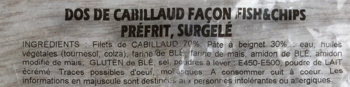 Open Food Facts dos de cabillaud façon fish&chips préfrit packshot
