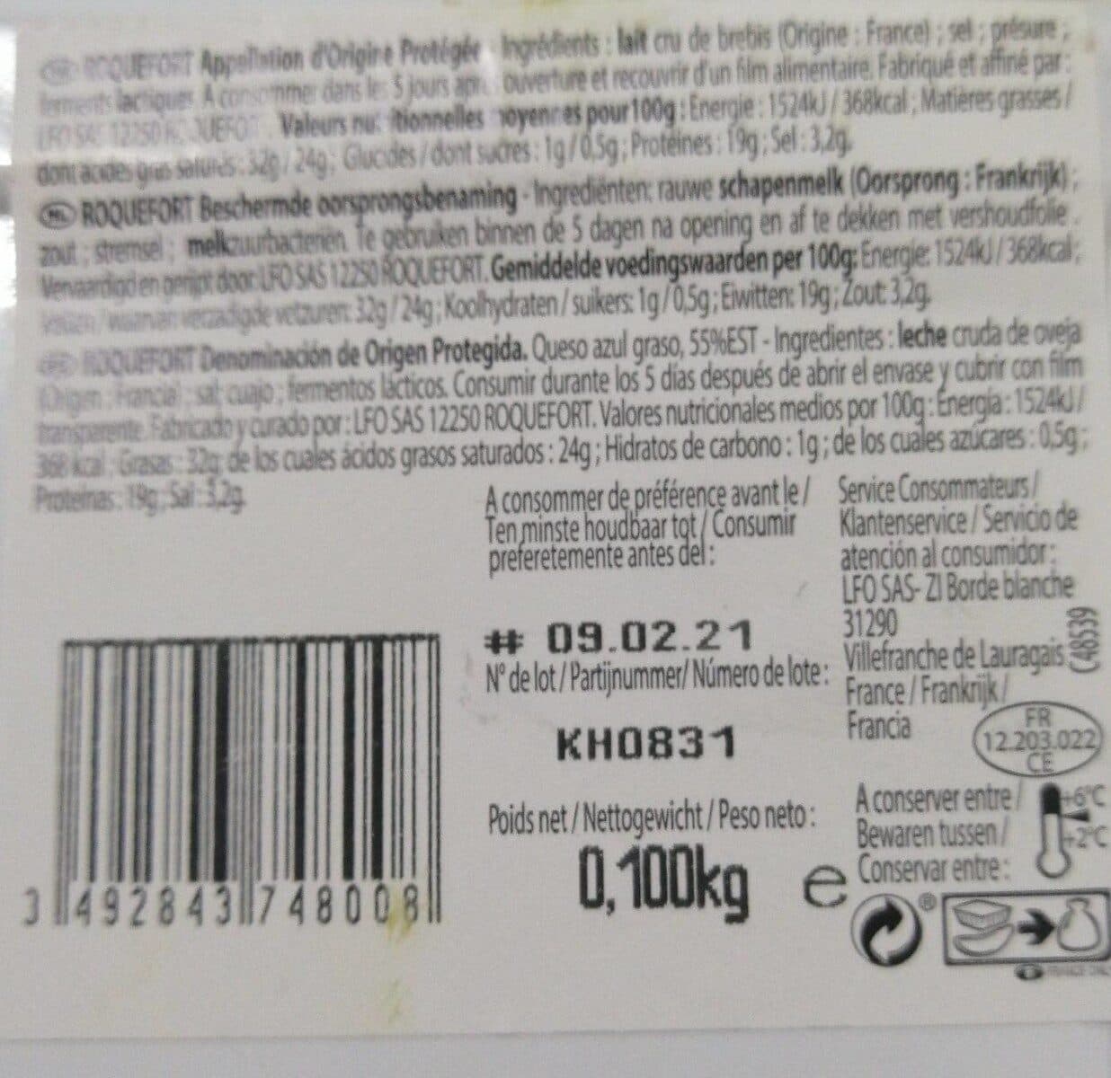 Les fromageries occitanes Roquefort Portion packshot