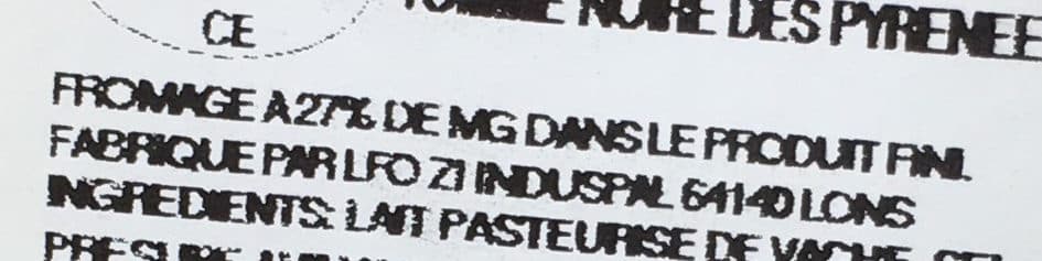 Sans marque Tomme noire des Pyrénées (27% MG) packshot