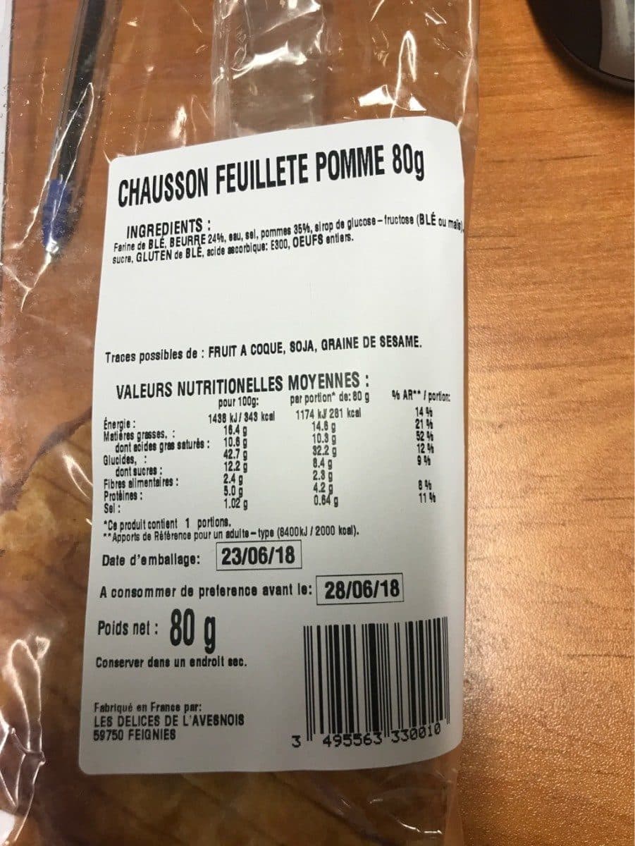 Open Food Facts Chausson feuillete pomme 80g packshot