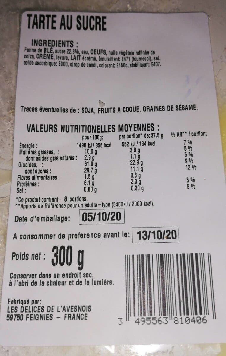 Open Food Facts Tarte au sucre packshot