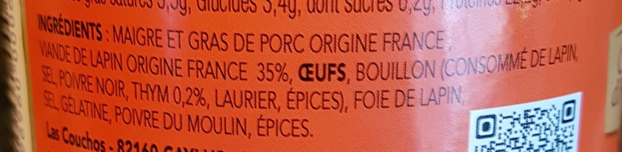 Open Food Facts Galantine de lapin infusé au thym packshot