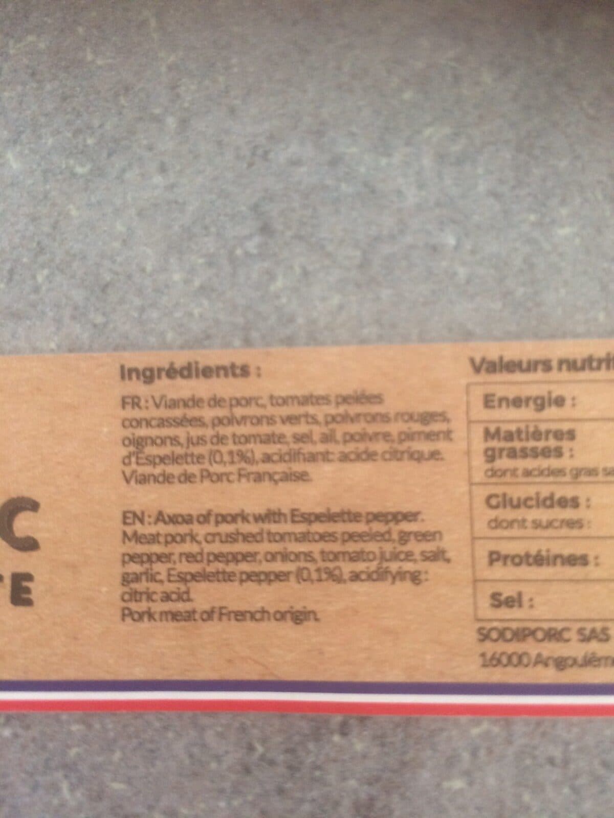Open Food Facts Axoa de porc packshot