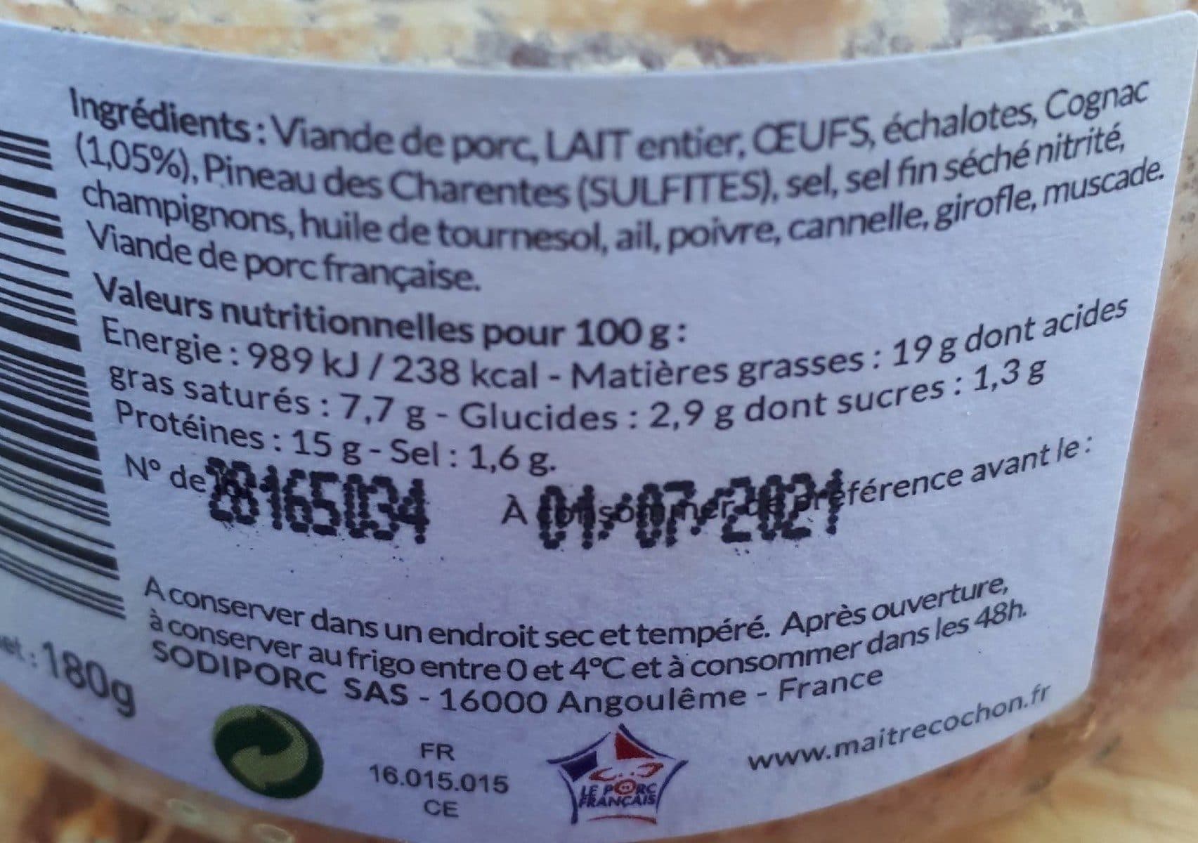 Open Food Facts Pâté de campagne au Cognac packshot