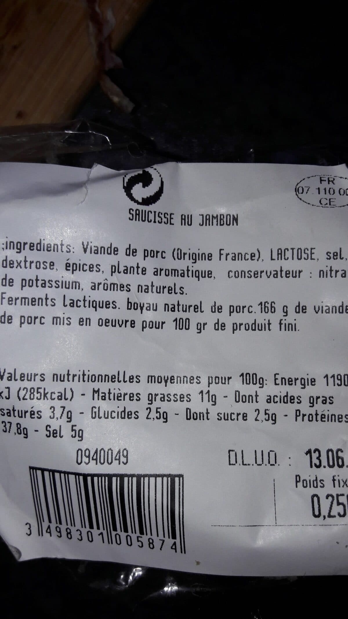 Open Food Facts Saucisse au jambon packshot
