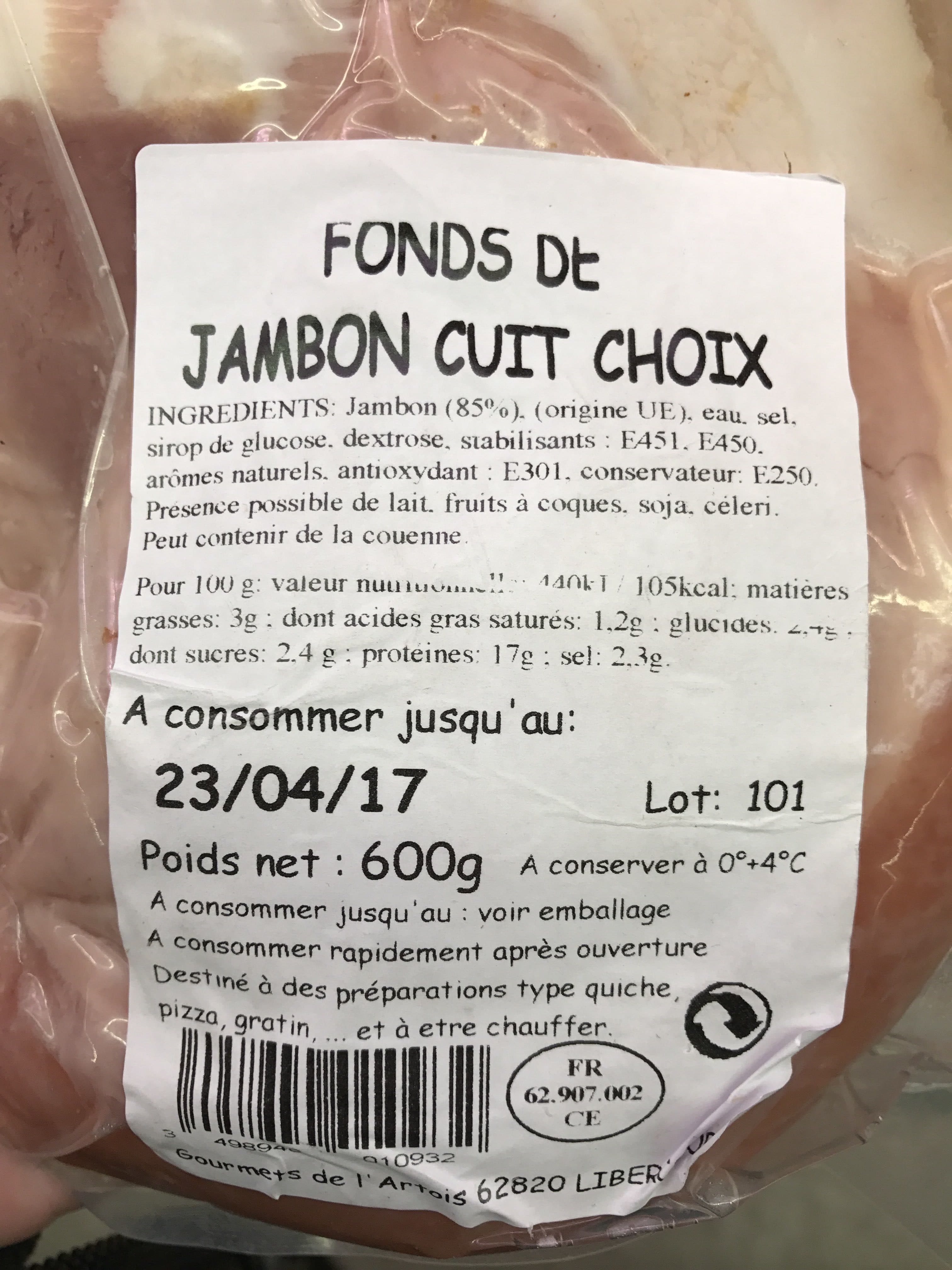 Gourmets de l'Artois Fonds de jambon cuit choix packshot