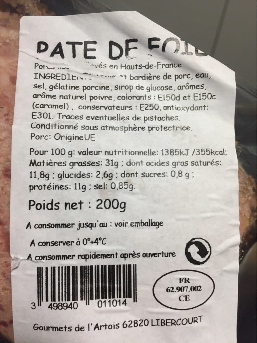 Gourmets de l'Artois Pate de foie de porc packshot