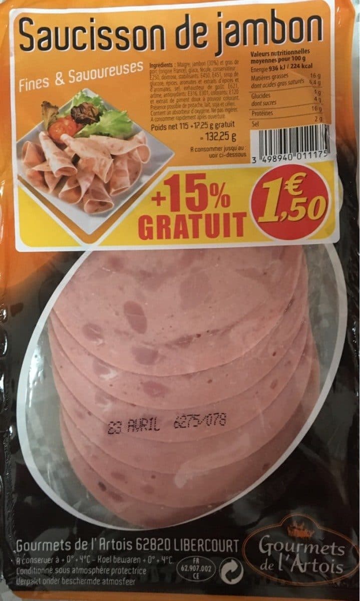 Gourmets de l'Artois Saucisson de jambon packshot