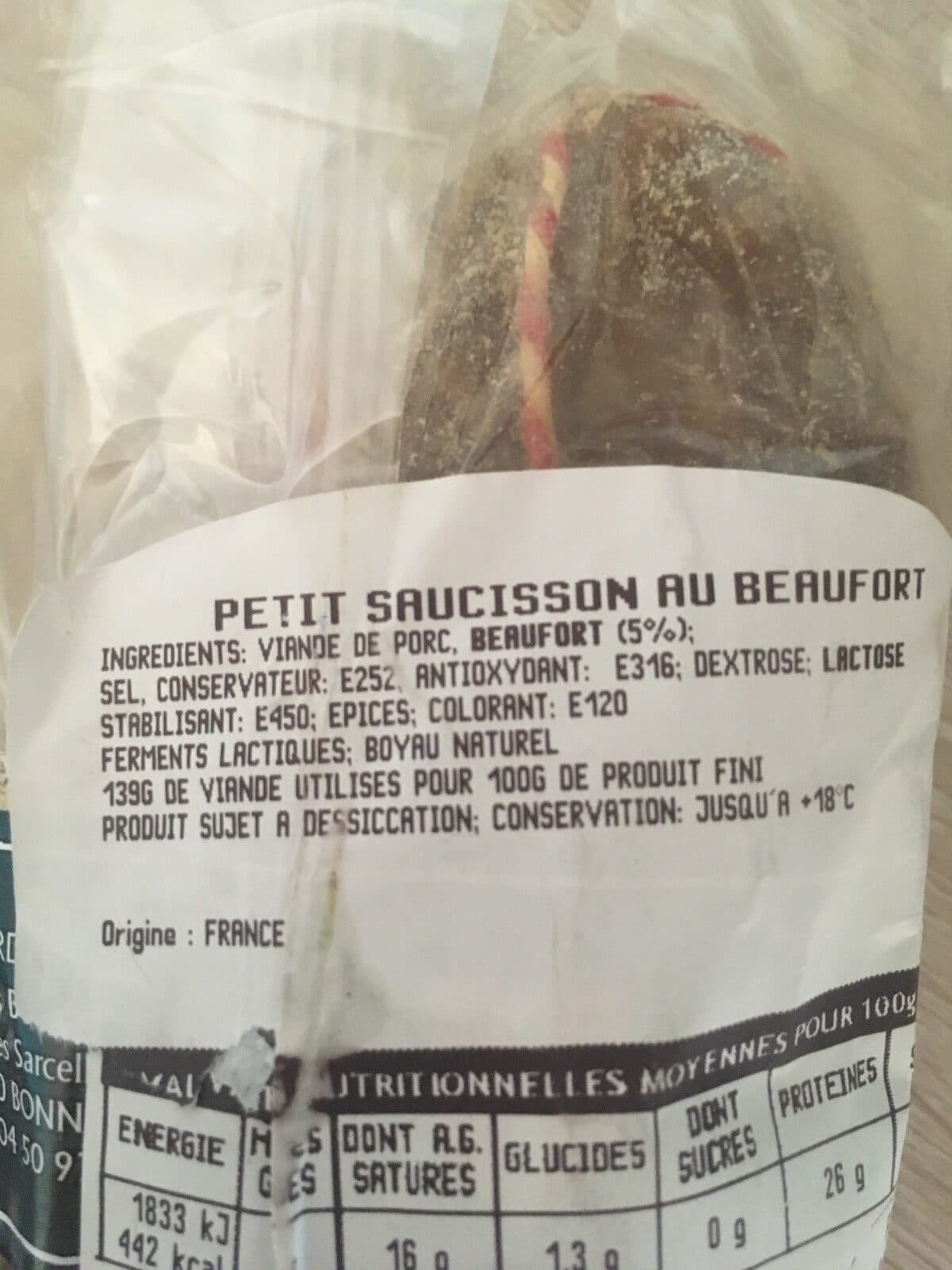 Open Food Facts Saucisson au beaufort packshot
