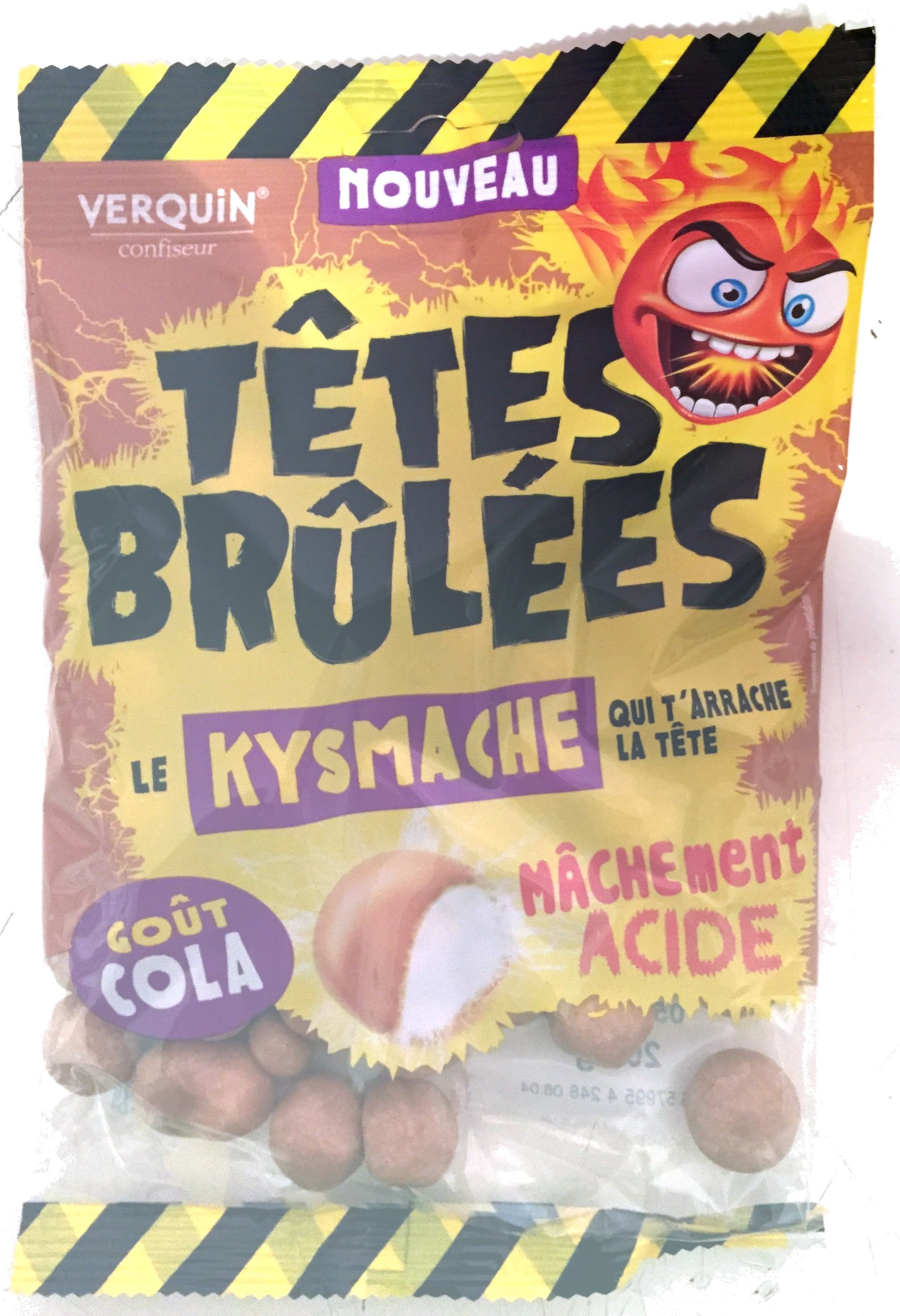 Verquin Têtes brûlées - Bonbons tendres acides dragéifiés goût cola packshot