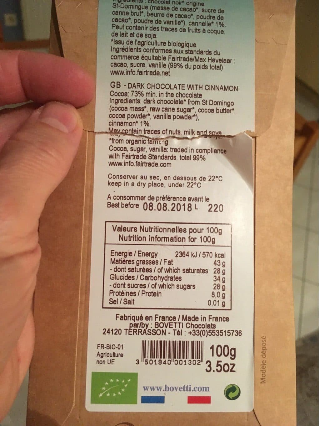 Bovetti Epicerie / Epicerie Sucrée / Chocolat Bio packshot