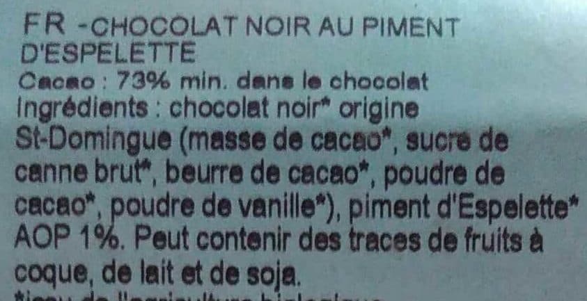 Bovetti Chocolat noir bio piment d'Espelette packshot
