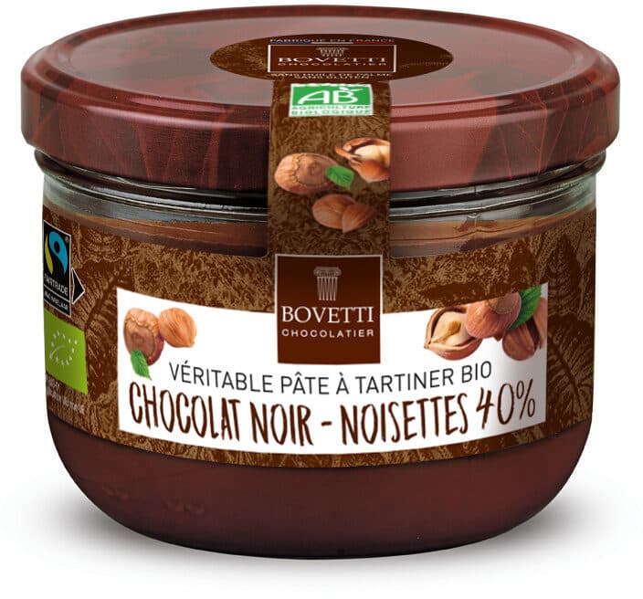 Bovetti Véritable pâte à tartiner bio chocolat noir - noisettes 40% packshot