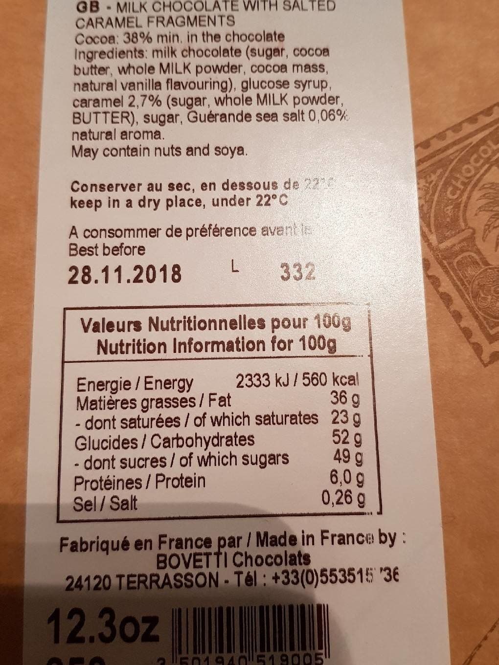 Bovetti Chocolat au lait caramel et sel de guerande packshot