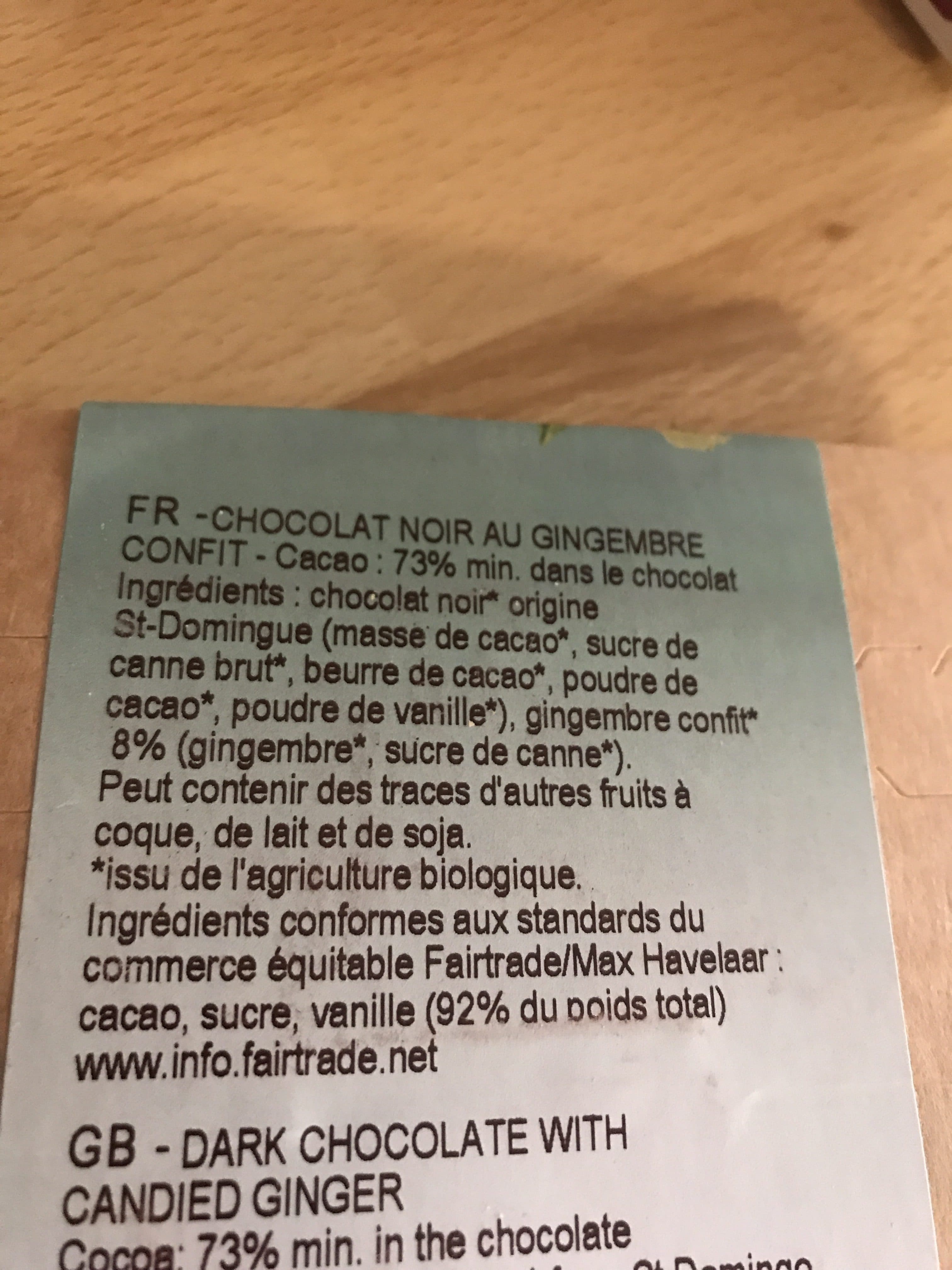 Bovetti Chocolat noir bio Gingembre confit packshot