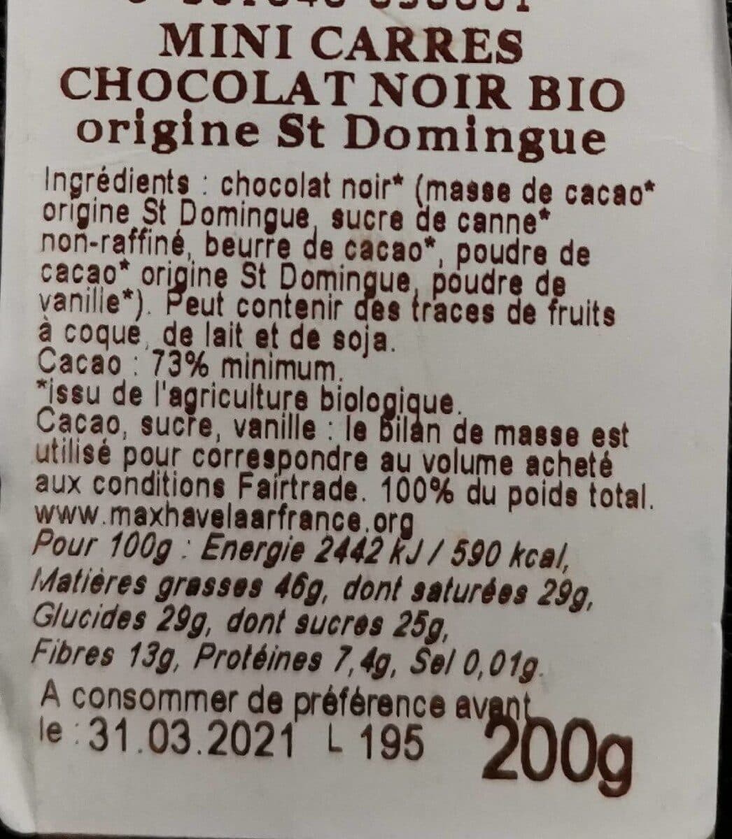 Bovetti Mini carrés chocolat noir bio origine St domingue packshot