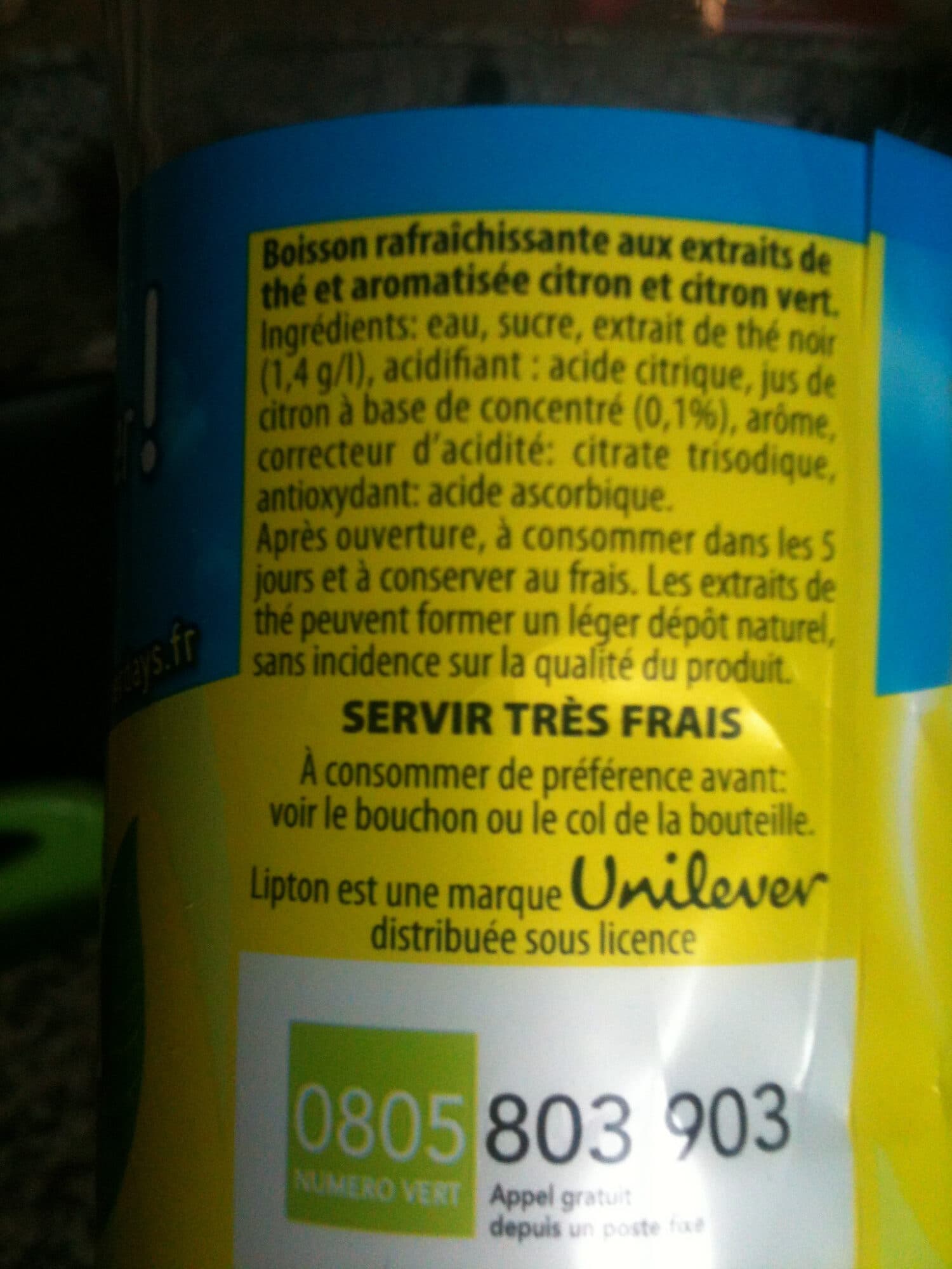 Lipton Ice tea saveur citron, citron vert packshot