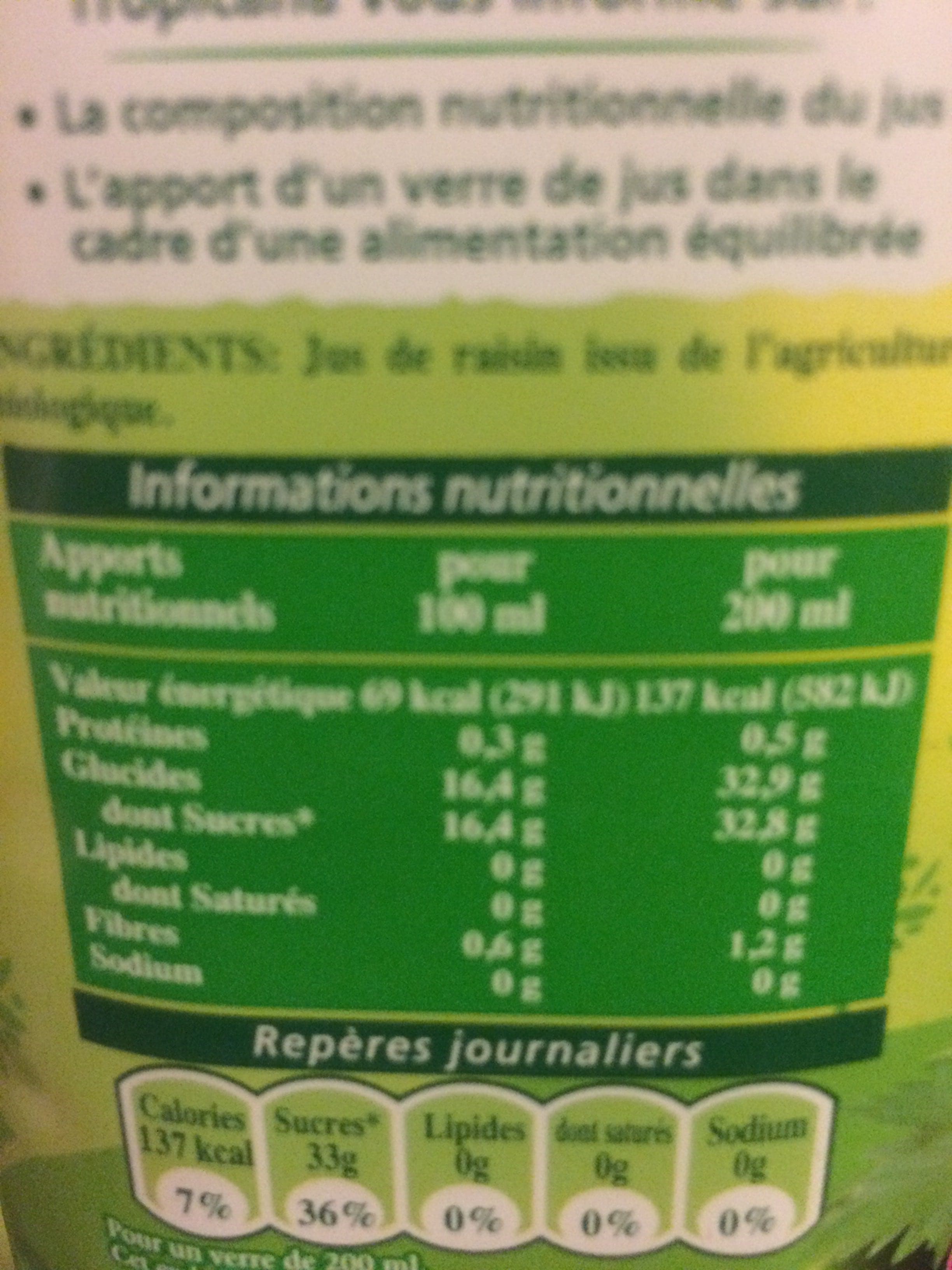 Tropicana Récoltes Bio Jus de Raisin bio packshot