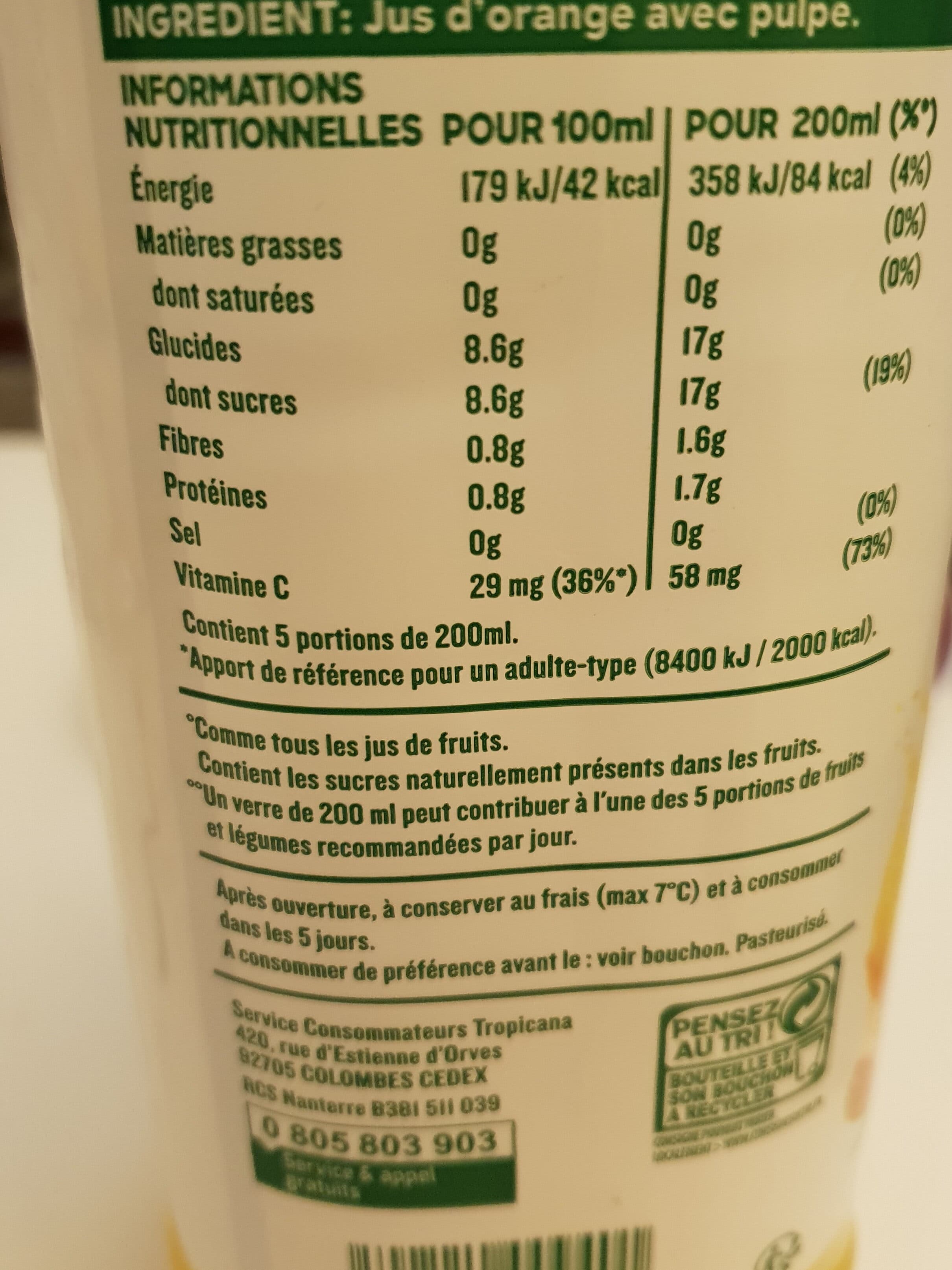 Tropicana Tropicana 100% oranges pressées avec pulpe 1 L packshot