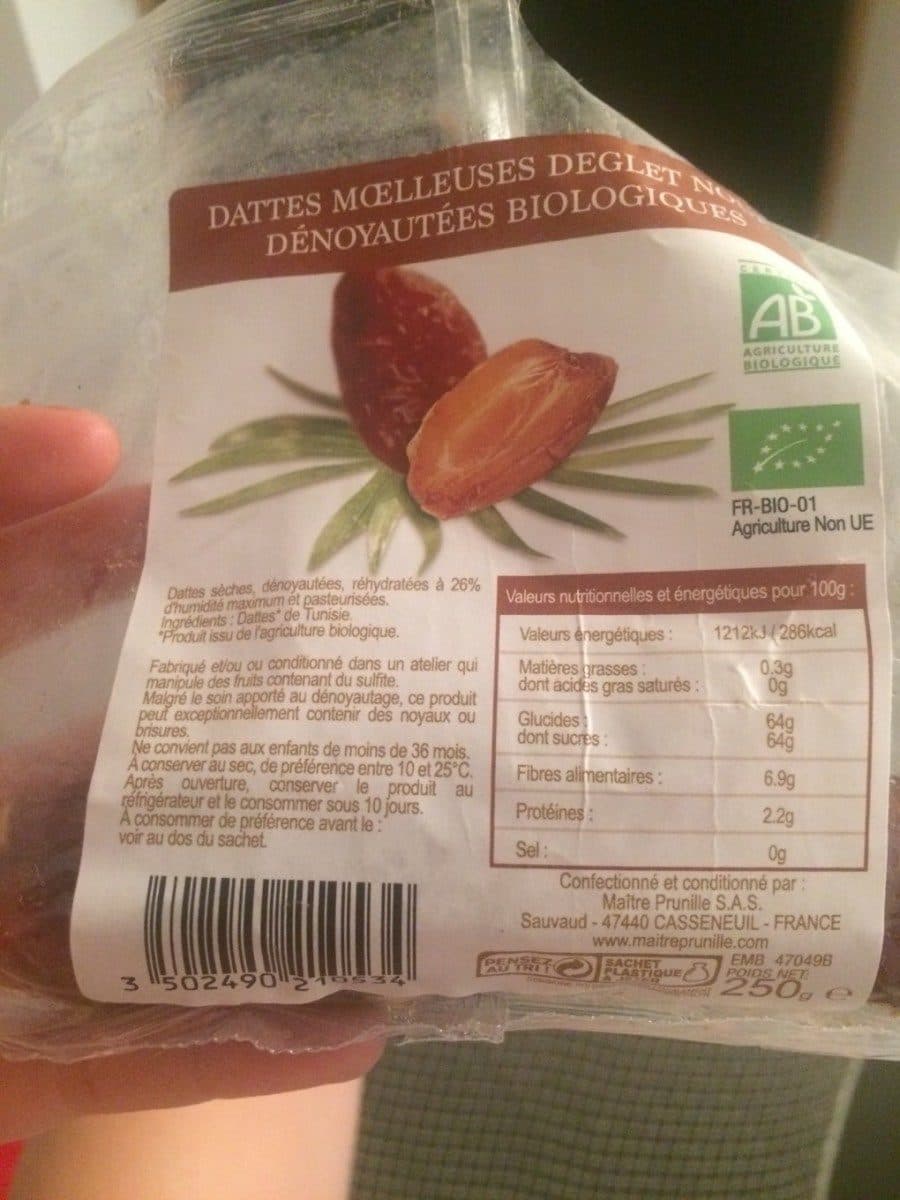 Open Food Facts Dattes moelleuses deglet nour, dénoyautées biologiques packshot