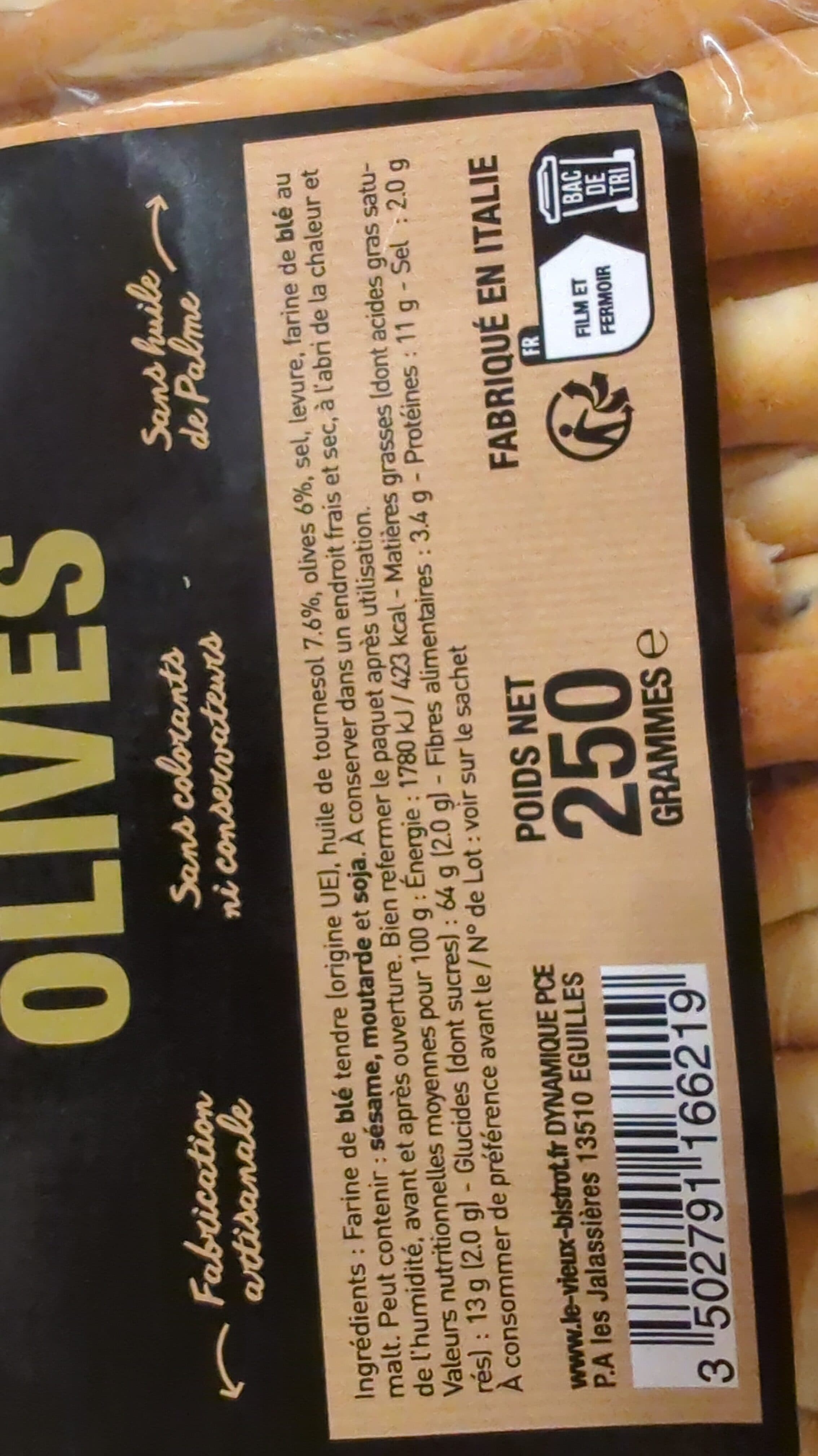 Le vieux bistrot Gressin Rubatà aux olives packshot