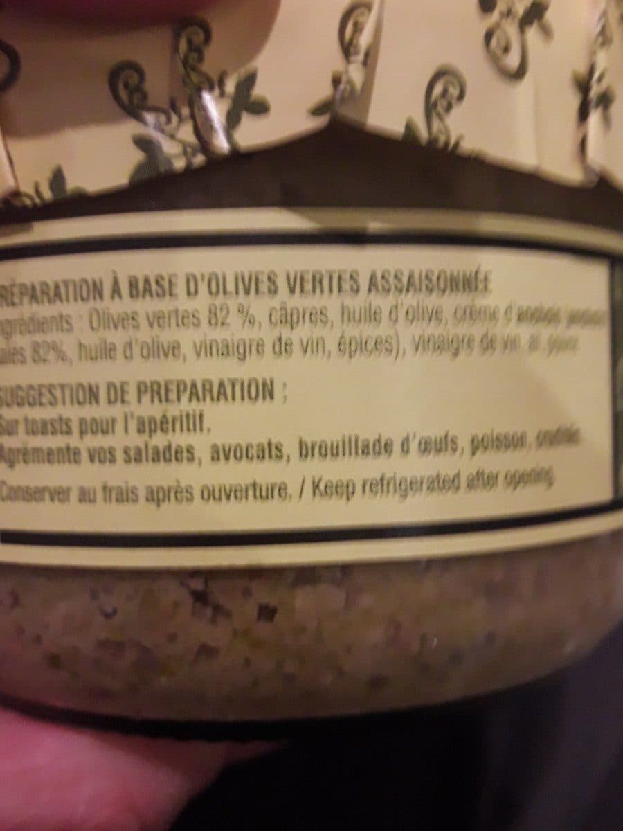 Open Food Facts Tapenade Aux Olives Vertes 210g packshot