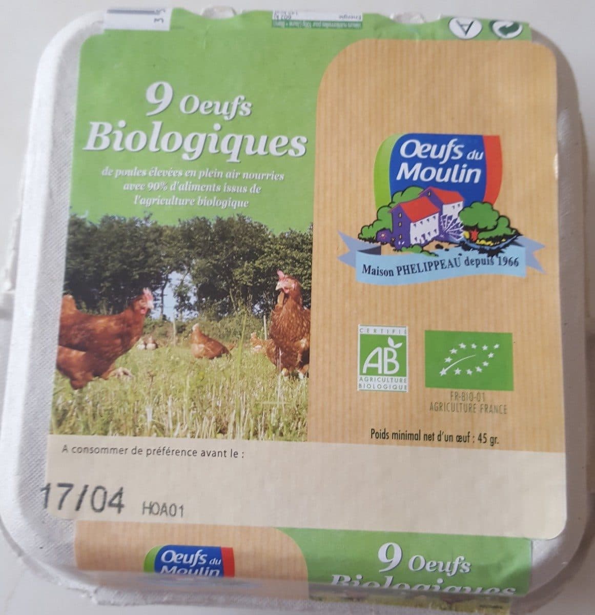 Oeufs du Moulin 9 oeufs bio packshot